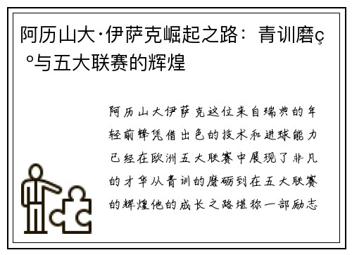 阿历山大·伊萨克崛起之路：青训磨砺与五大联赛的辉煌