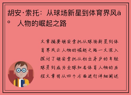 胡安·索托：从球场新星到体育界风云人物的崛起之路